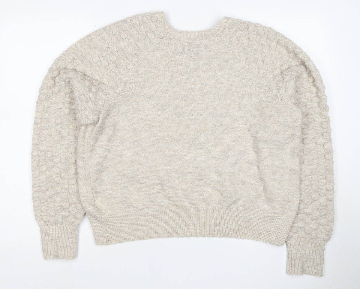 DKNY Women Ivory L Bobble Sleeve Crew Neck Knit Pullover Jumper