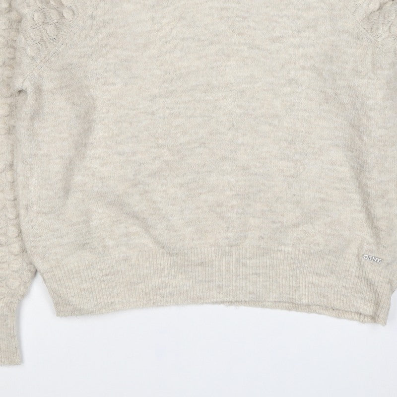 DKNY Women Ivory L Bobble Sleeve Crew Neck Knit Pullover Jumper