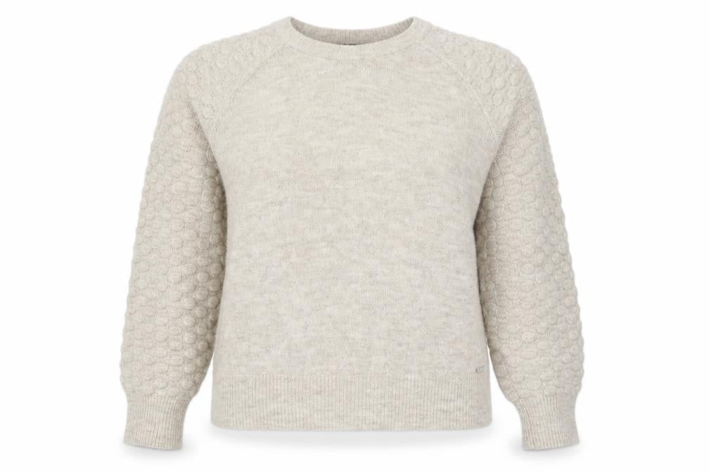 DKNY Women Ivory L Bobble Sleeve Crew Neck Knit Pullover Jumper