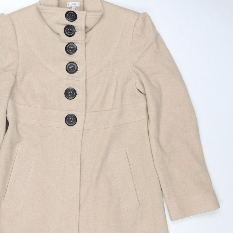 Next Women’s Beige Wool Blend Long Overcoat Size 10 Buttoned