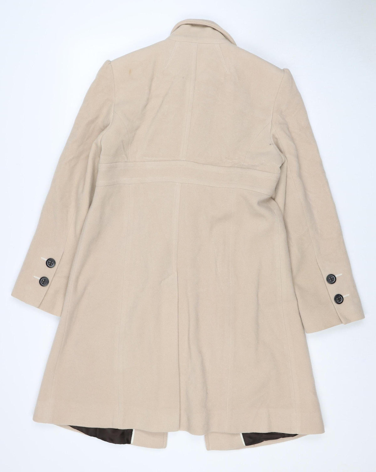 Next Women’s Beige Wool Blend Long Overcoat Size 10 Buttoned