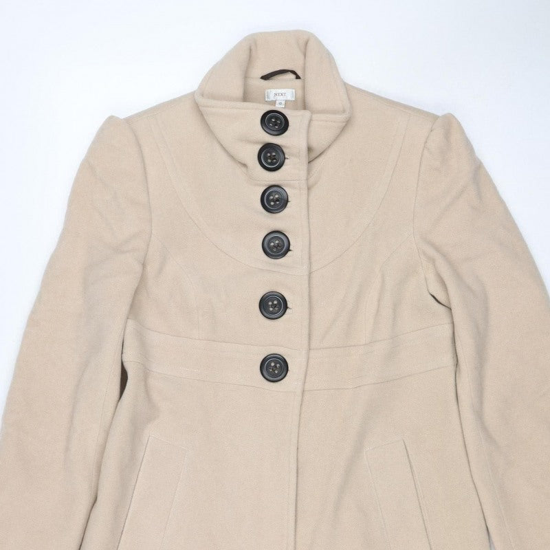 Next Women’s Beige Wool Blend Long Overcoat Size 10 Buttoned