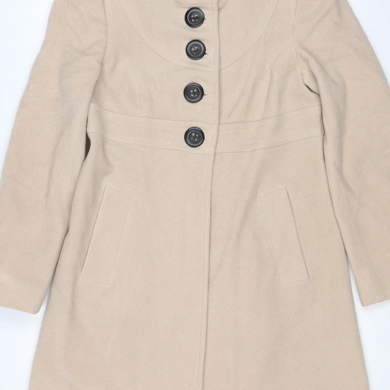 Next Women’s Beige Wool Blend Long Overcoat Size 10 Buttoned