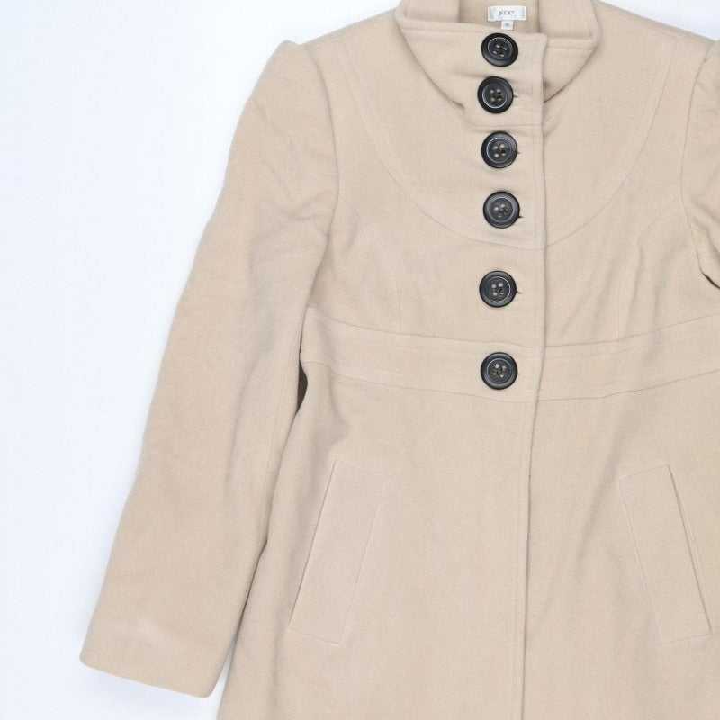 Next Women’s Beige Wool Blend Long Overcoat Size 10 Buttoned