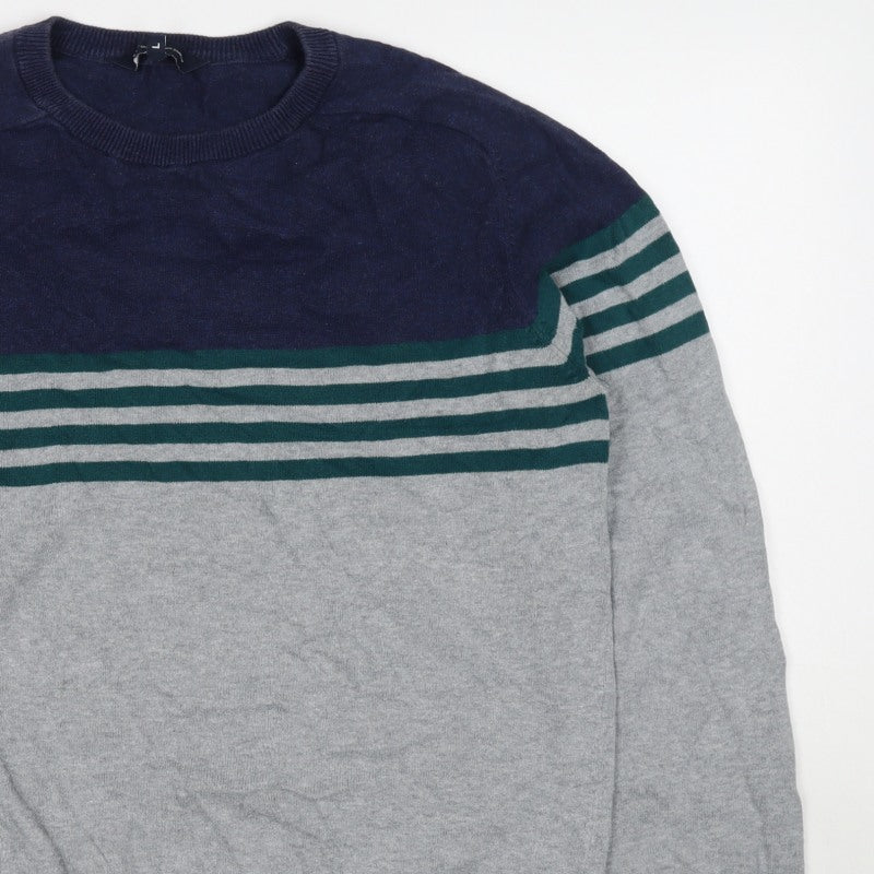 Crew Clothing Company Men's Grey L Striped Cotton Crew Neck Jumper