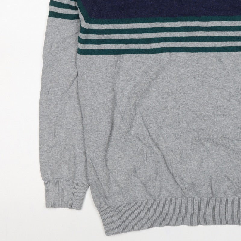 Crew Clothing Company Men's Grey L Striped Cotton Crew Neck Jumper