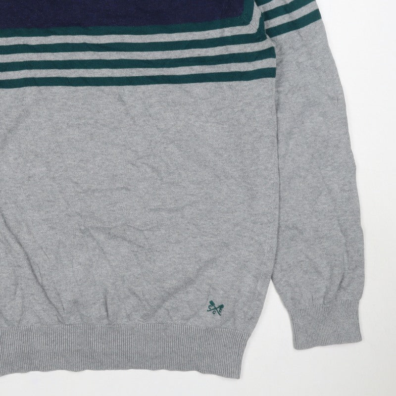 Crew Clothing Company Men's Grey L Striped Cotton Crew Neck Jumper