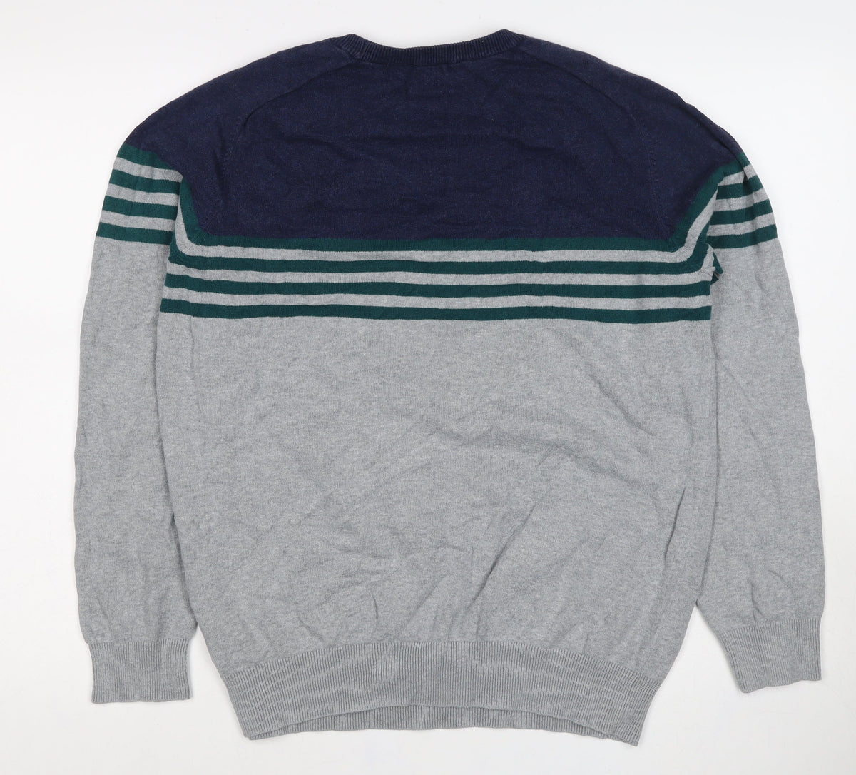 Crew Clothing Company Men's Grey L Striped Cotton Crew Neck Jumper