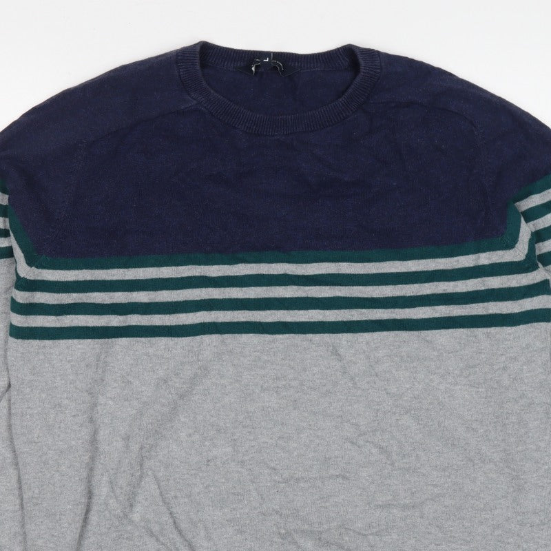 Crew Clothing Company Men's Grey L Striped Cotton Crew Neck Jumper