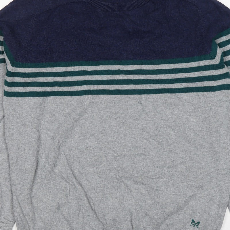 Crew Clothing Company Men's Grey L Striped Cotton Crew Neck Jumper