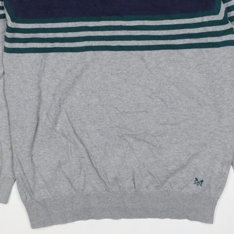 Crew Clothing Company Men's Grey L Striped Cotton Crew Neck Jumper