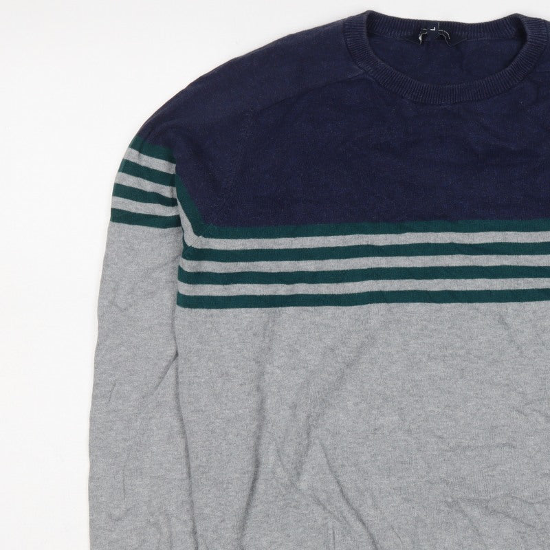 Crew Clothing Company Men's Grey L Striped Cotton Crew Neck Jumper