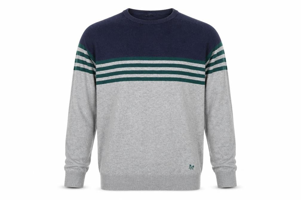 Crew Clothing Company Men's Grey L Striped Cotton Crew Neck Jumper