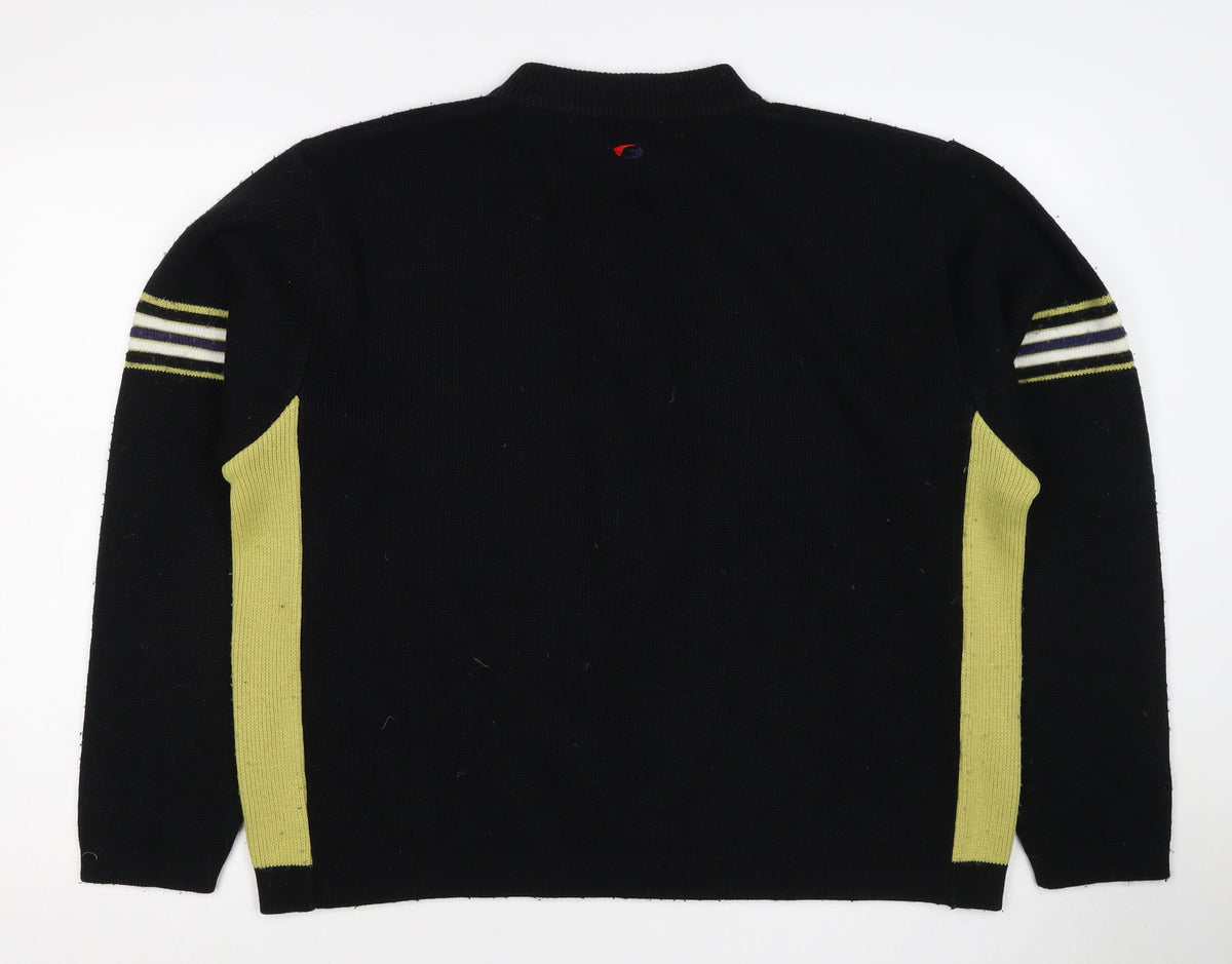 Firetrap Men's Black Yellow L 1/4 Zip High Neck Wool Blend Jumper