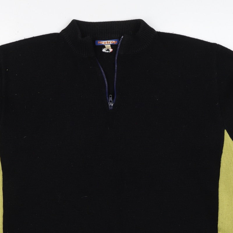 Firetrap Men's Black Yellow L 1/4 Zip High Neck Wool Blend Jumper