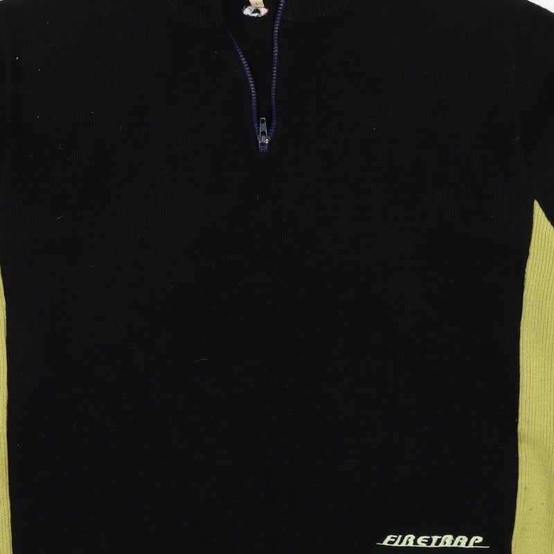 Firetrap Men's Black Yellow L 1/4 Zip High Neck Wool Blend Jumper