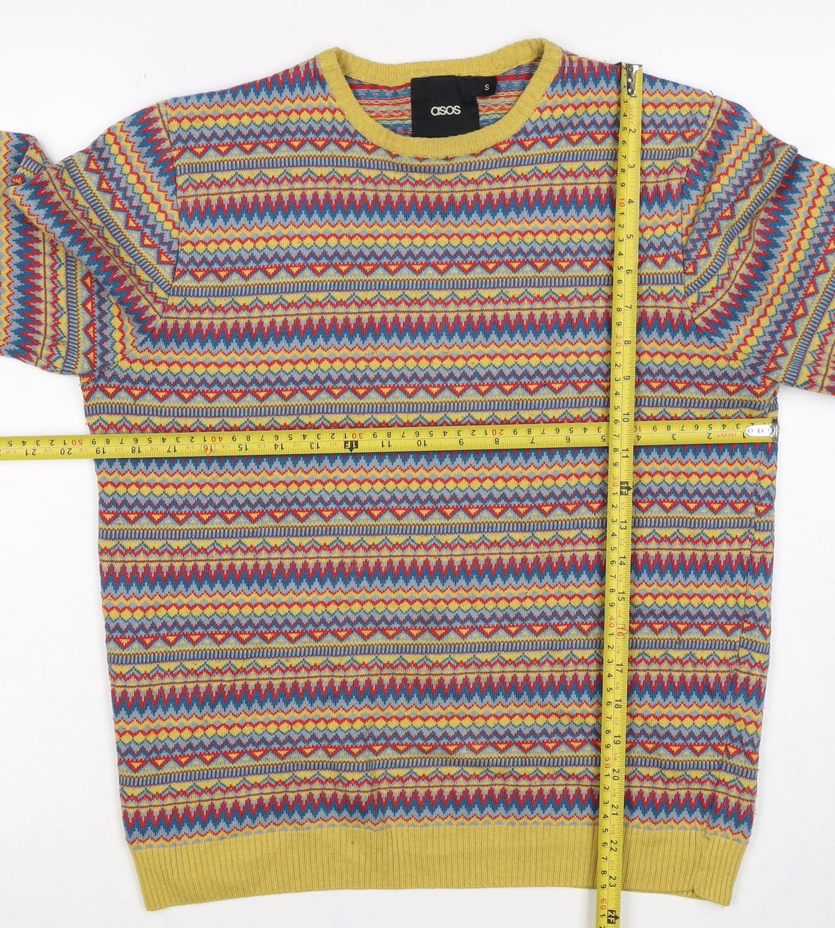 ASOS Men’s Multicoloured Fair Isle Crew Neck Pullover Jumper Size S