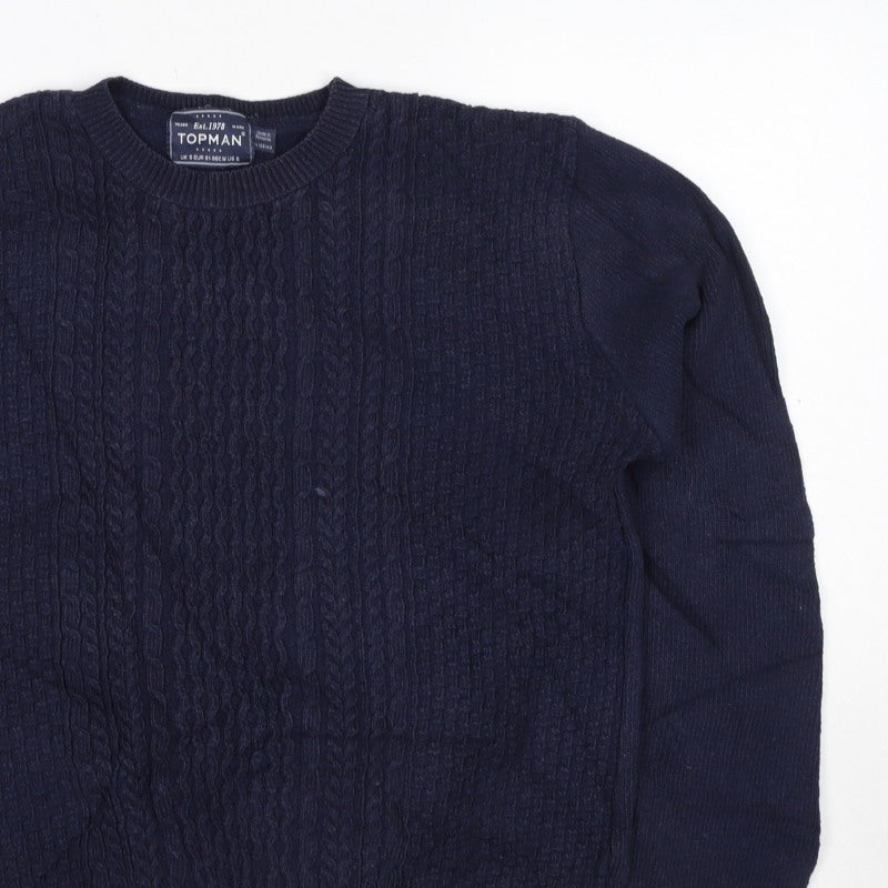 Topman Men’s Blue S Cable Knit Crew Neck Pullover Jumper