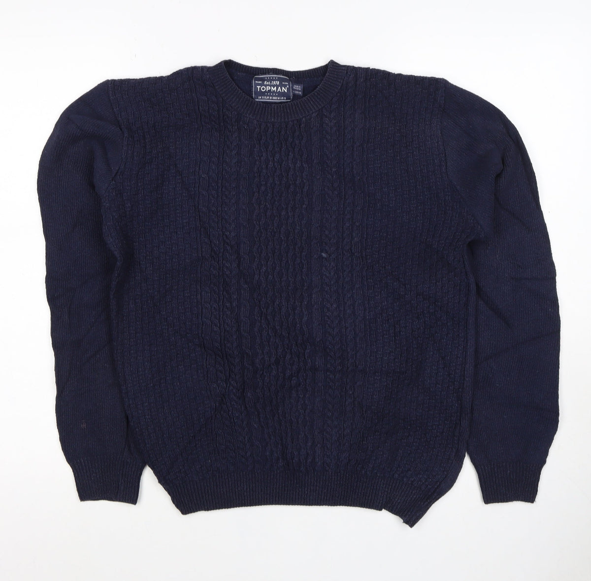Topman Men’s Blue S Cable Knit Crew Neck Pullover Jumper