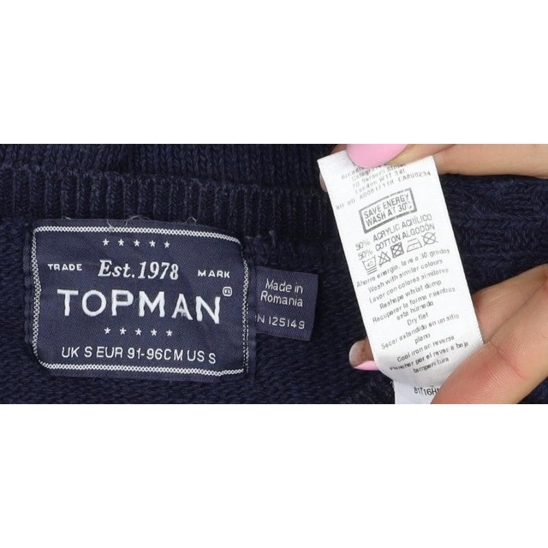 Topman Men’s Blue S Cable Knit Crew Neck Pullover Jumper