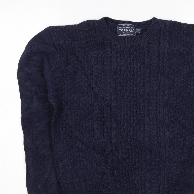 Topman Men’s Blue S Cable Knit Crew Neck Pullover Jumper