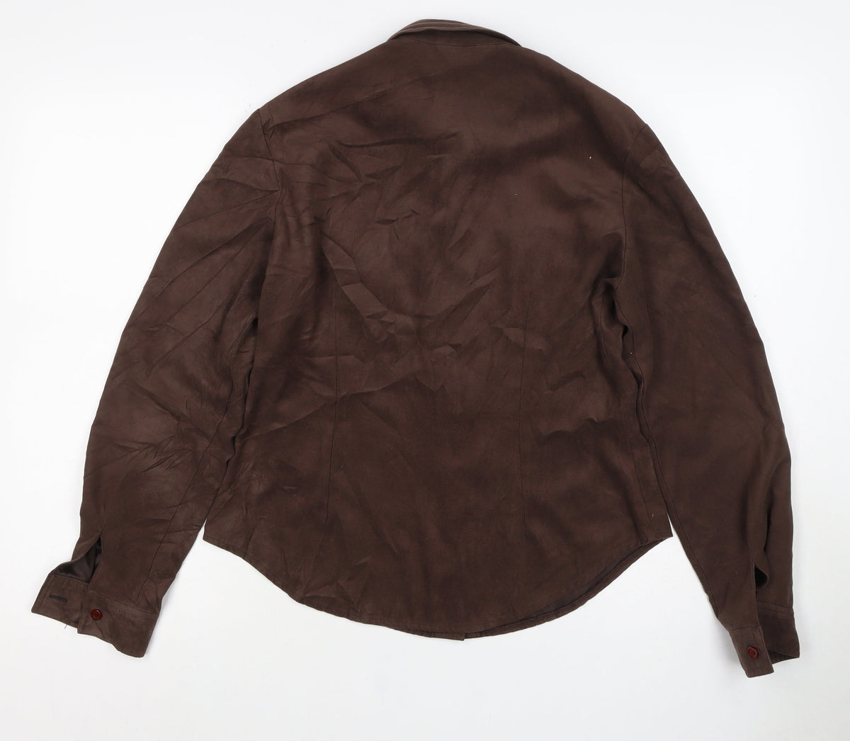 Topshop Women Brown UK 14 Basic Collared Long Sleeve Button-Up Shirt