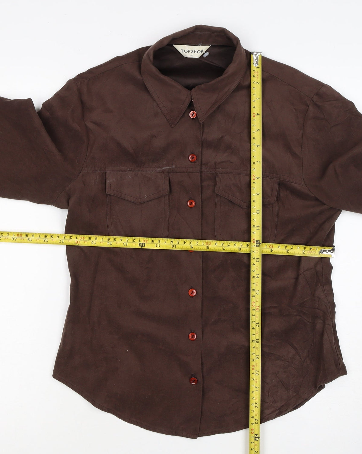 Topshop Women Brown UK 14 Basic Collared Long Sleeve Button-Up Shirt