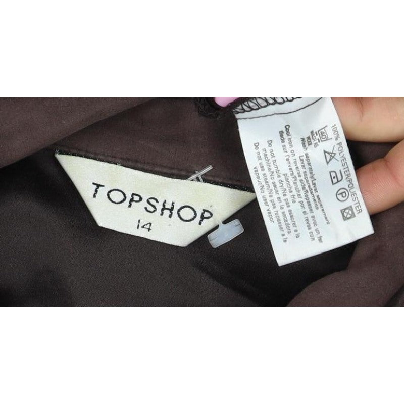 Topshop Women Brown UK 14 Basic Collared Long Sleeve Button-Up Shirt