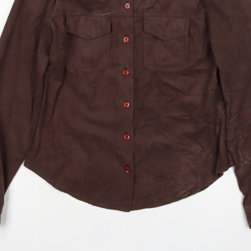 Topshop Women Brown UK 14 Basic Collared Long Sleeve Button-Up Shirt