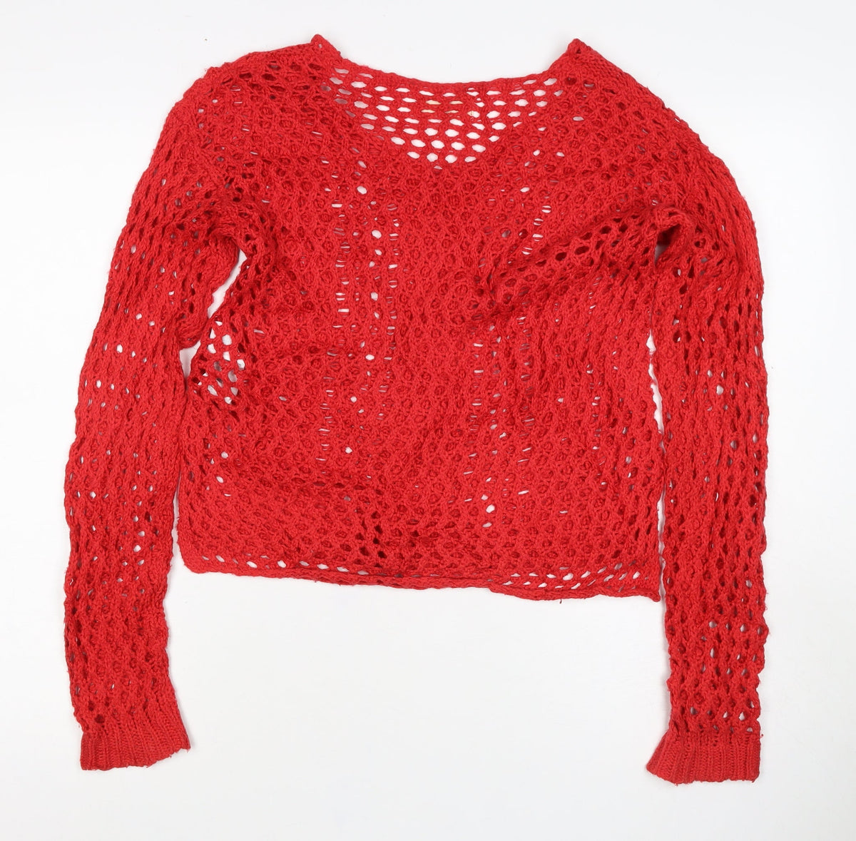 Hollister Women’s Red XS V-Neck Open Cable Knit Jumper