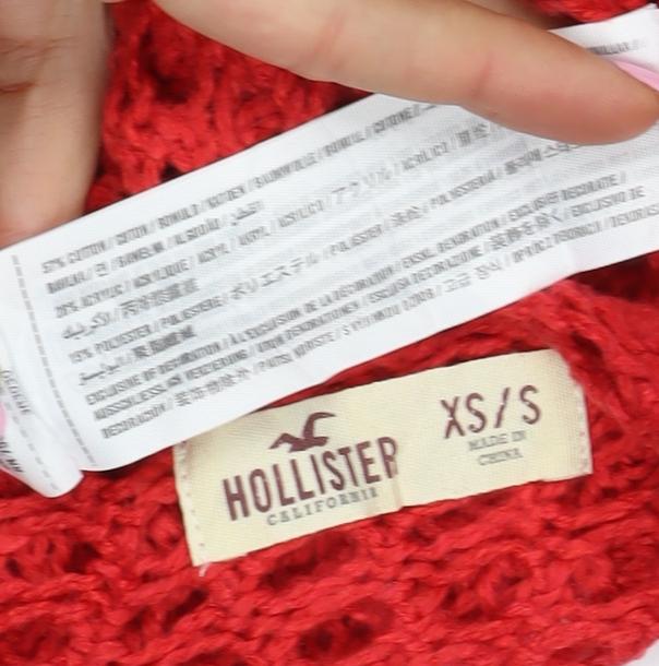 Hollister Women’s Red XS V-Neck Open Cable Knit Jumper