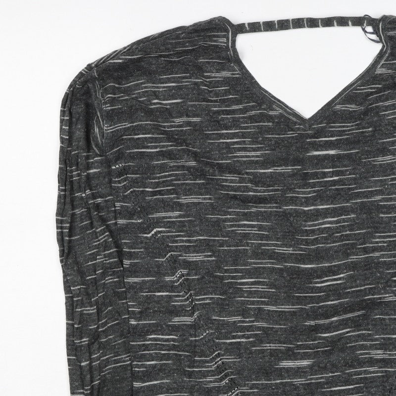 Marks and Spencer Women Grey M Striped V-Neck Long Sleeve Jersey Top