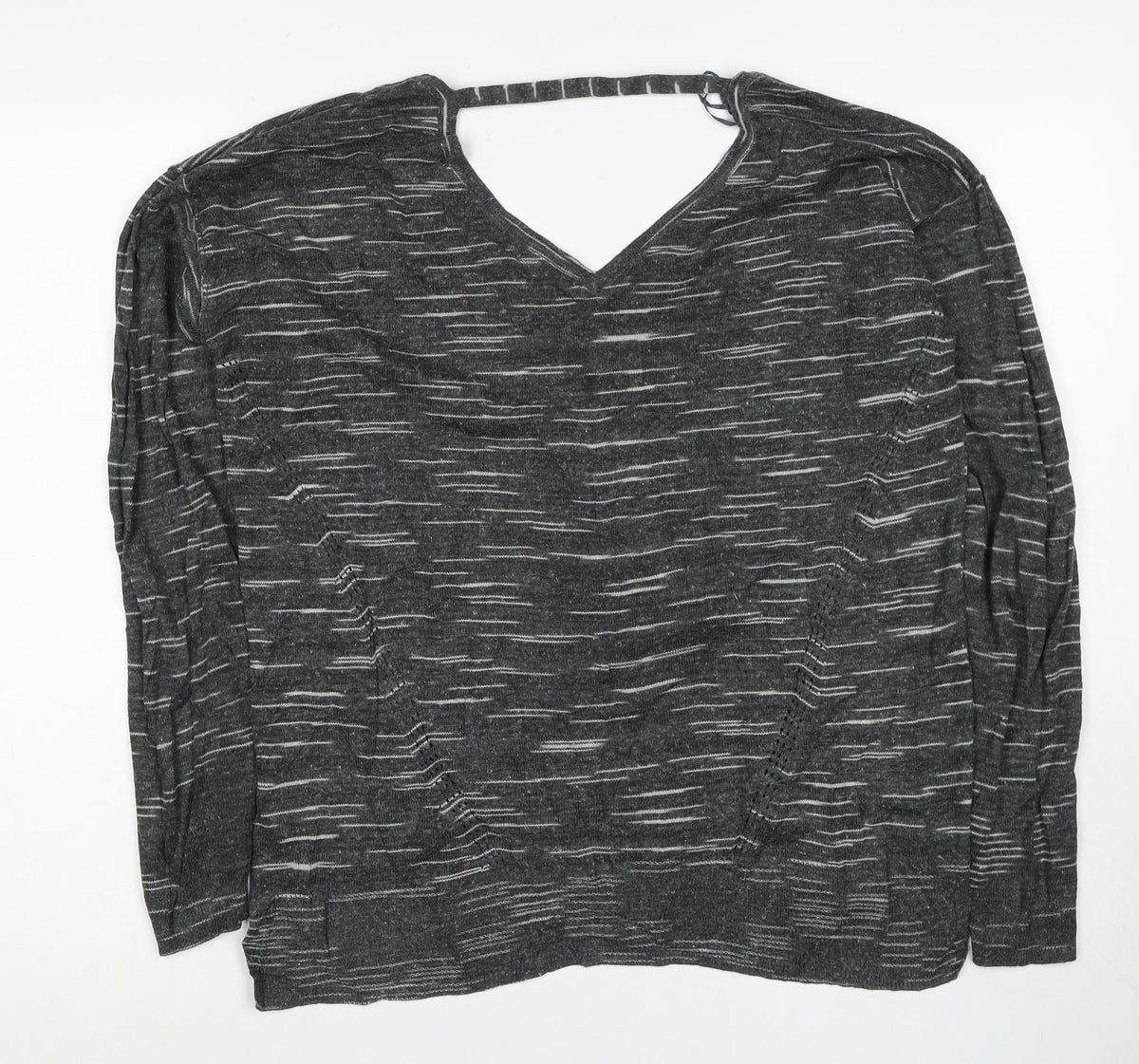 Marks and Spencer Women Grey M Striped V-Neck Long Sleeve Jersey Top