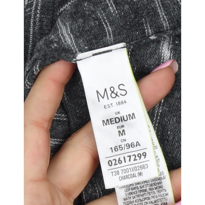 Marks and Spencer Women Grey M Striped V-Neck Long Sleeve Jersey Top