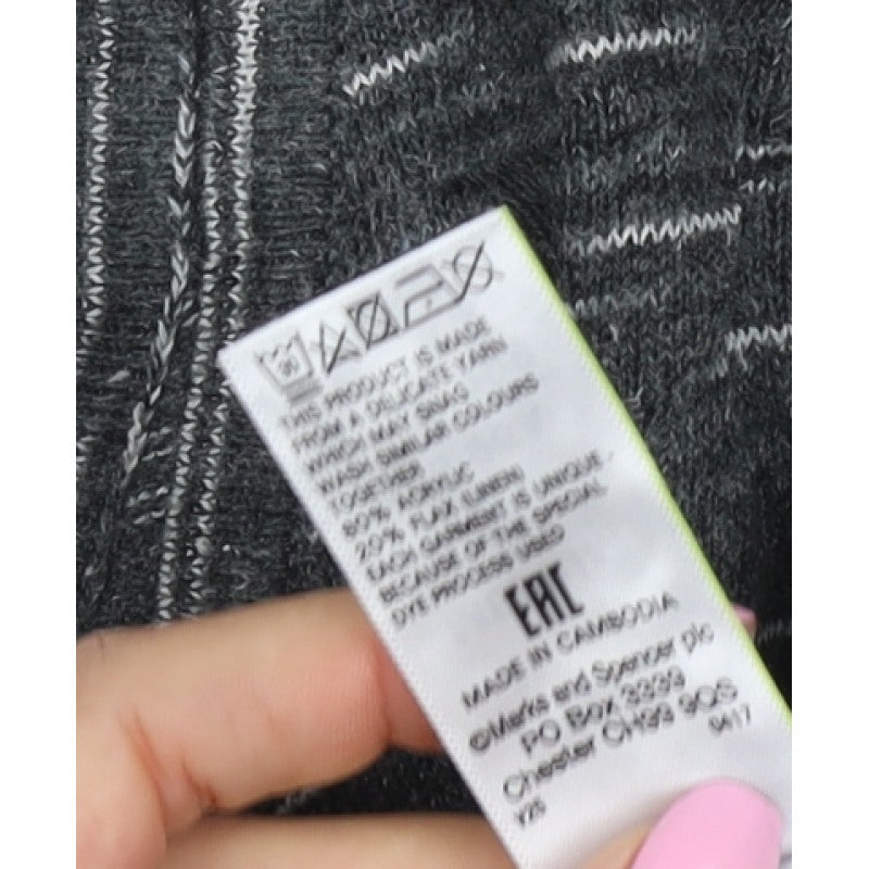 Marks and Spencer Women Grey M Striped V-Neck Long Sleeve Jersey Top
