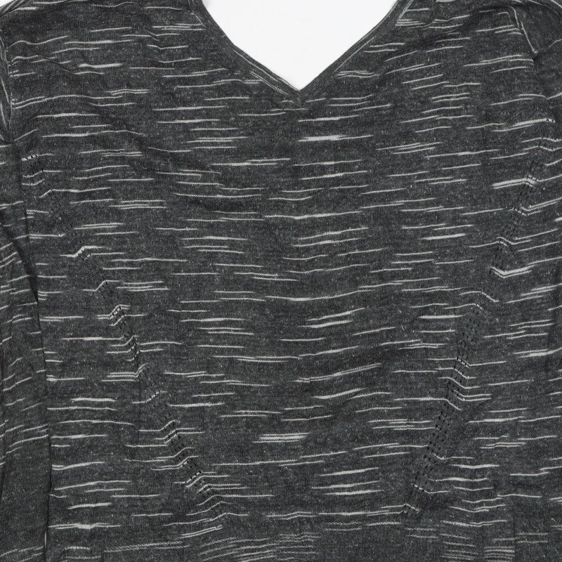 Marks and Spencer Women Grey M Striped V-Neck Long Sleeve Jersey Top