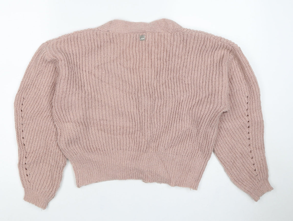 BSB Collection Women’s Pink S Chunky Knit V-Neck Button Cardigan