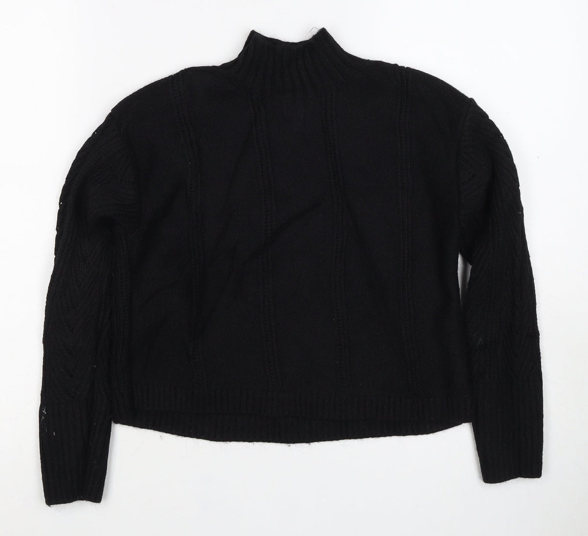 River Island Women Black XS Cable Knit Roll Neck Jumper