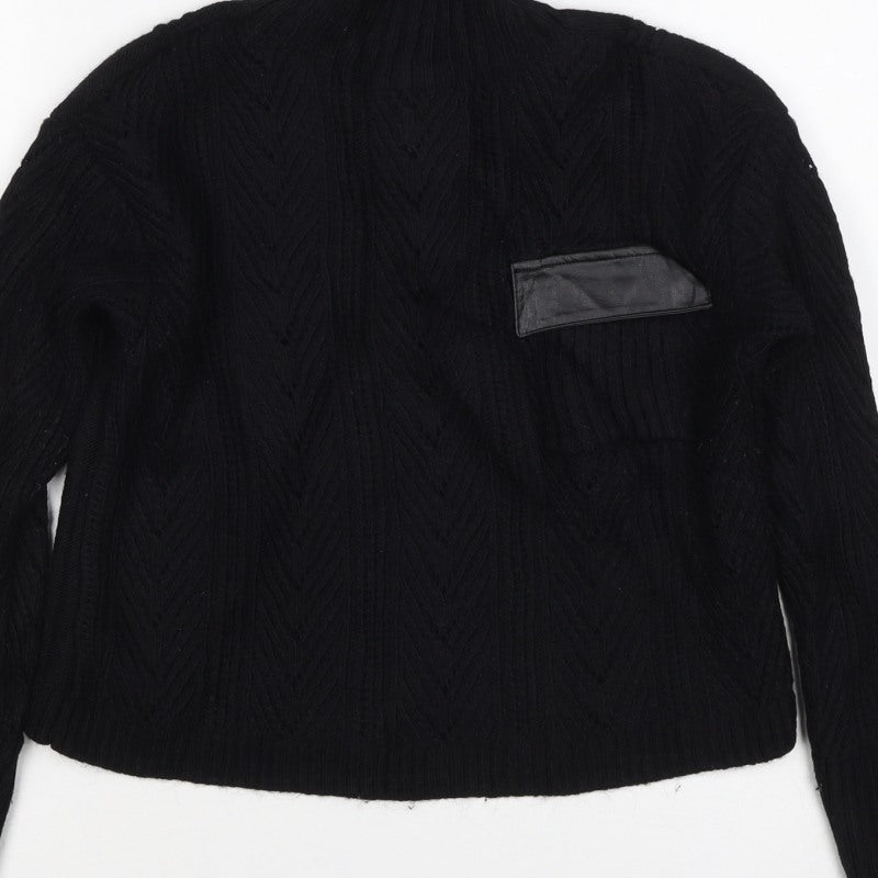 River Island Women Black XS Cable Knit Roll Neck Jumper