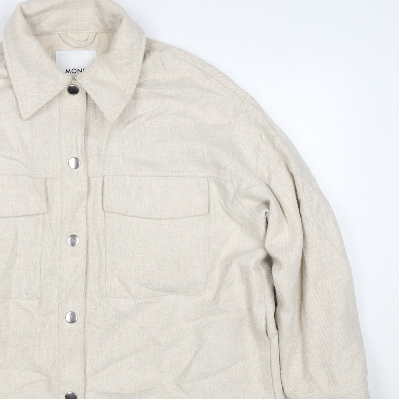 Monki Women Beige M Snap Front Utility Jacket Pockets Long Sleeve