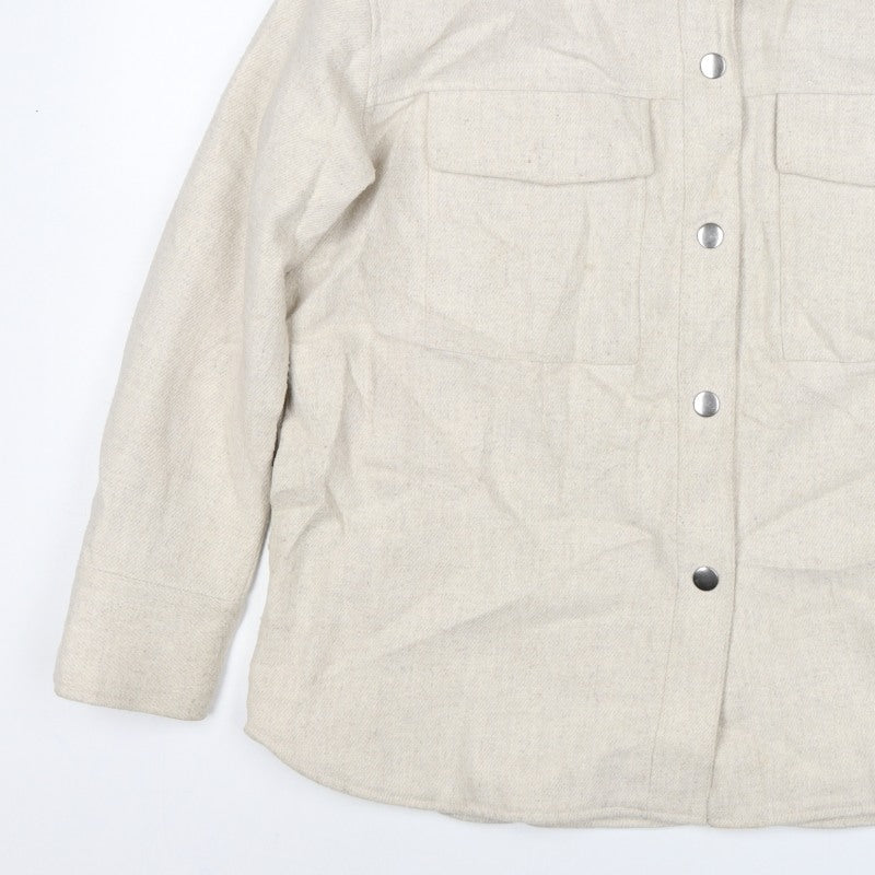Monki Women Beige M Snap Front Utility Jacket Pockets Long Sleeve