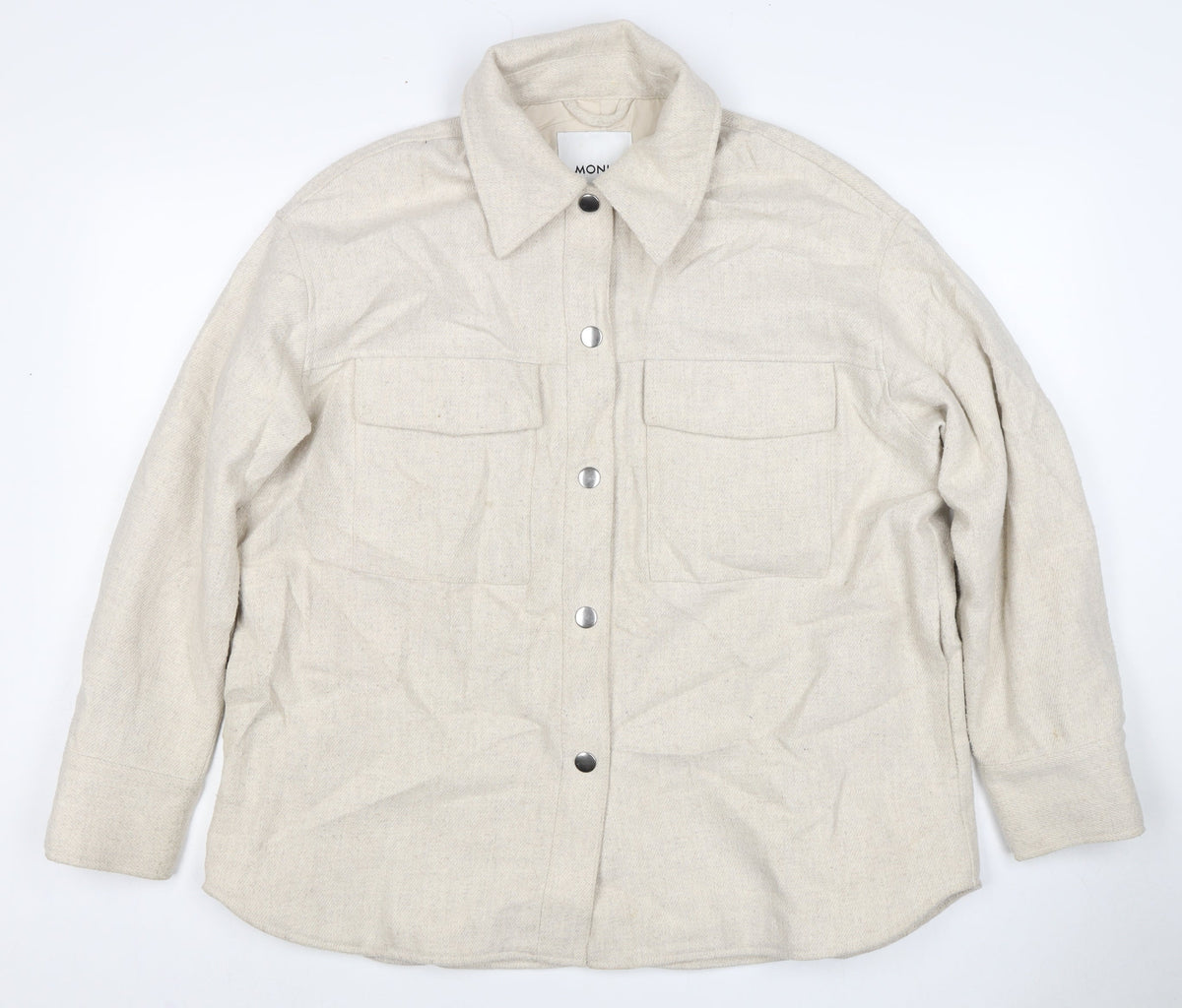 Monki Women Beige M Snap Front Utility Jacket Pockets Long Sleeve