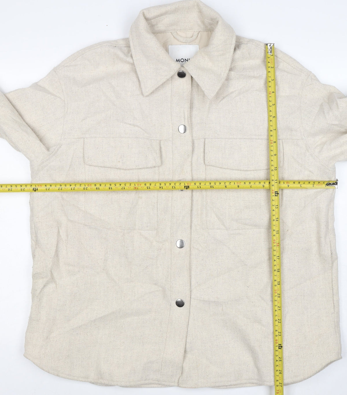 Monki Women Beige M Snap Front Utility Jacket Pockets Long Sleeve