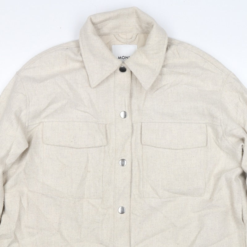 Monki Women Beige M Snap Front Utility Jacket Pockets Long Sleeve