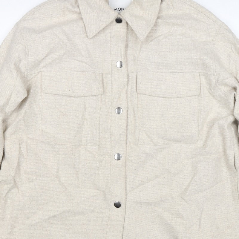 Monki Women Beige M Snap Front Utility Jacket Pockets Long Sleeve