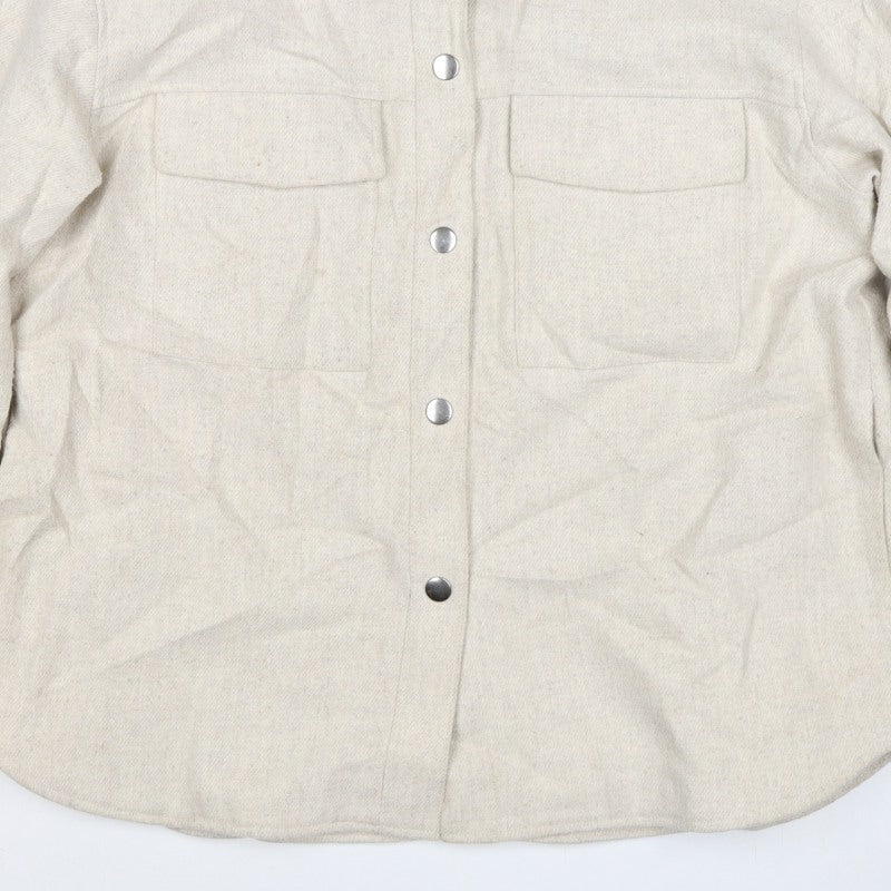 Monki Women Beige M Snap Front Utility Jacket Pockets Long Sleeve