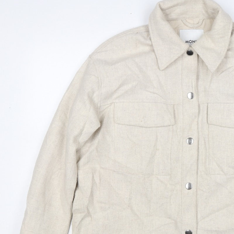 Monki Women Beige M Snap Front Utility Jacket Pockets Long Sleeve