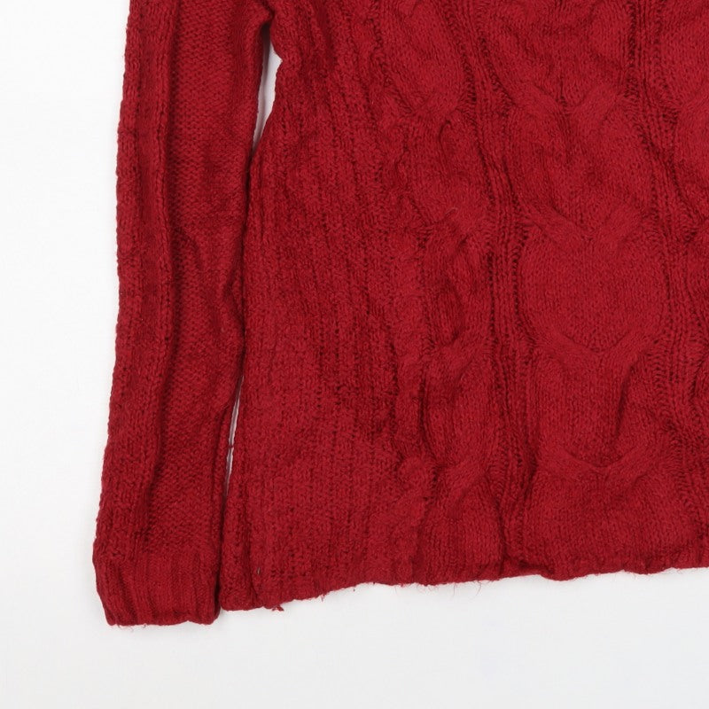 Hollister Women Red S Cable Knit Crew Neck Long Sleeve Jumper
