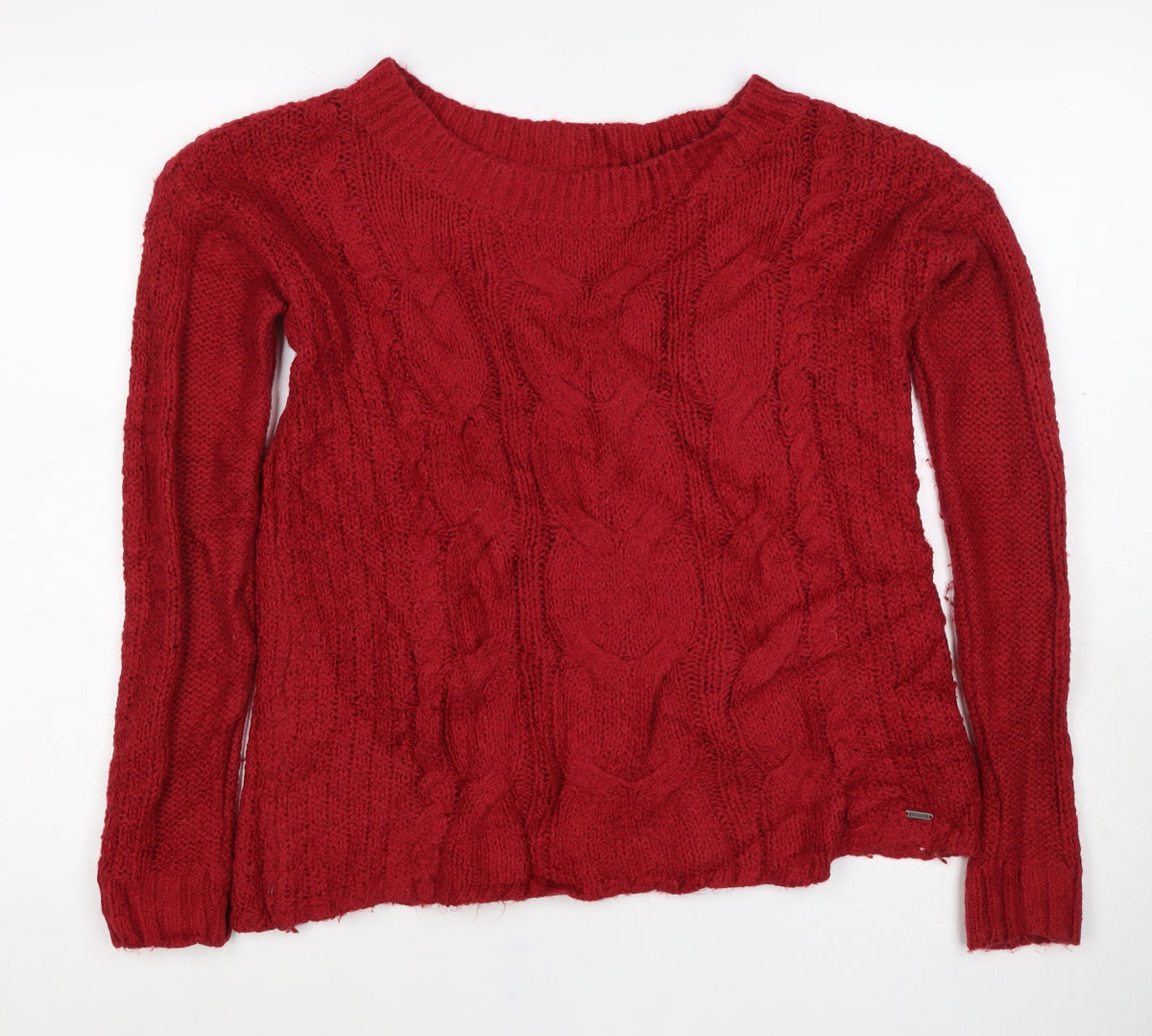 Hollister Women Red S Cable Knit Crew Neck Long Sleeve Jumper