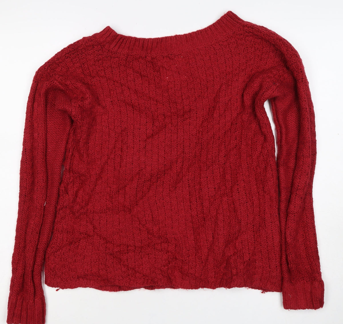 Hollister Women Red S Cable Knit Crew Neck Long Sleeve Jumper
